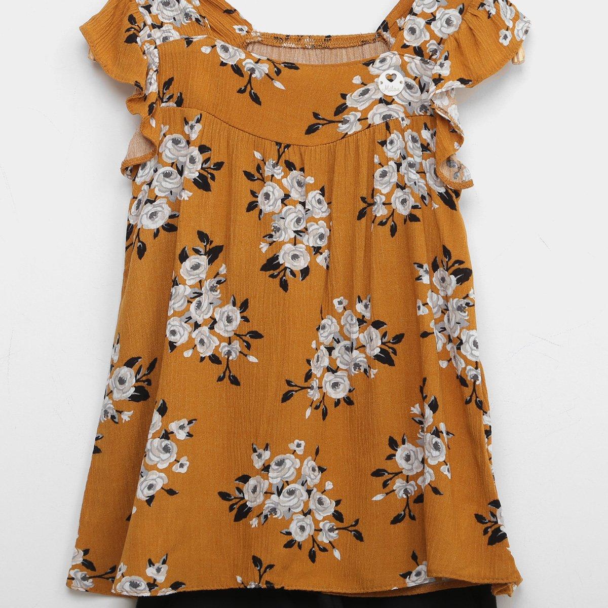 Conjunto Infantil Milon Blusa Babados Flores + Short Menina - 2