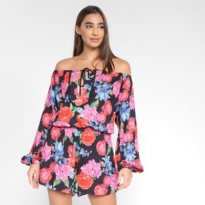 Macacão Curto Lança Perfume Floral Manga Longa Feminino