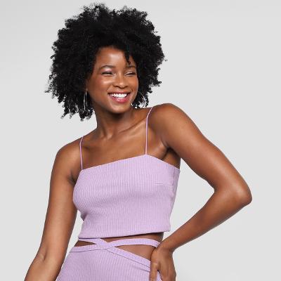 Top All's Cropped Alças Transpassado Canelado Feminino