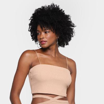 Top All's Cropped Alças Transpassado Canelado Feminino