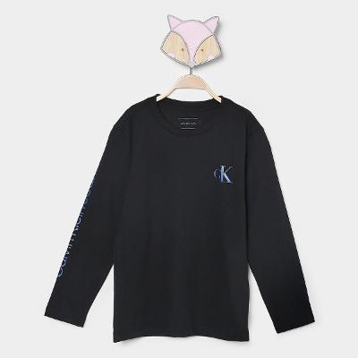 Camiseta Infantil Calvin Klein Logo Gel Manga Longa Menino