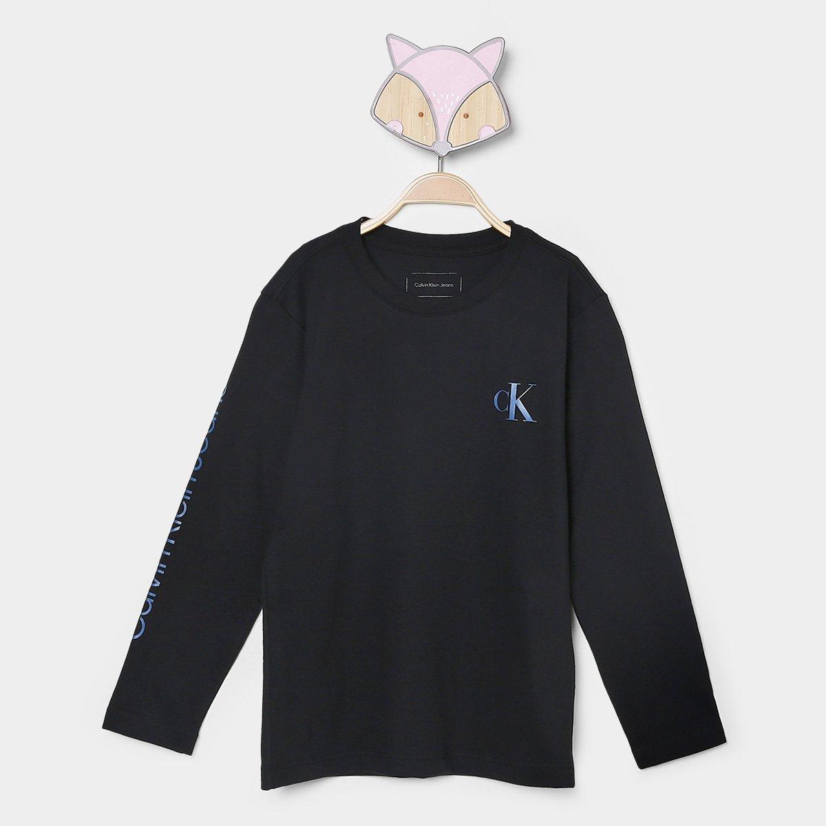 Camiseta Infantil Calvin Klein Logo Gel Manga Longa Menino - 1