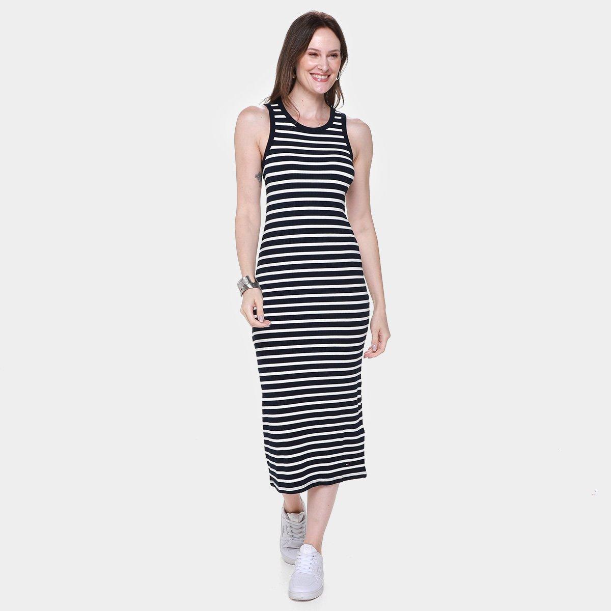 Vestido Tommy Hilfiger Midi Slim Ribana - 1