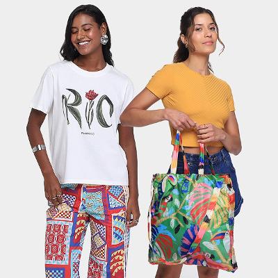 Kit Camiseta Farm Fit Rio Flor + Bolsa Farm Me Leva Bosque Pássaros Feminino