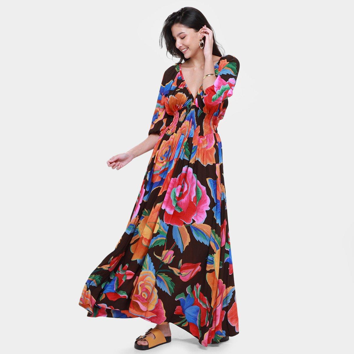 Vestido Longo Farm Rosas Pintadas - 1