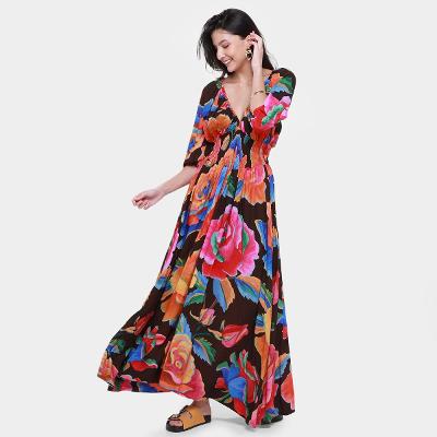Vestido Longo Farm Rosas Pintadas
