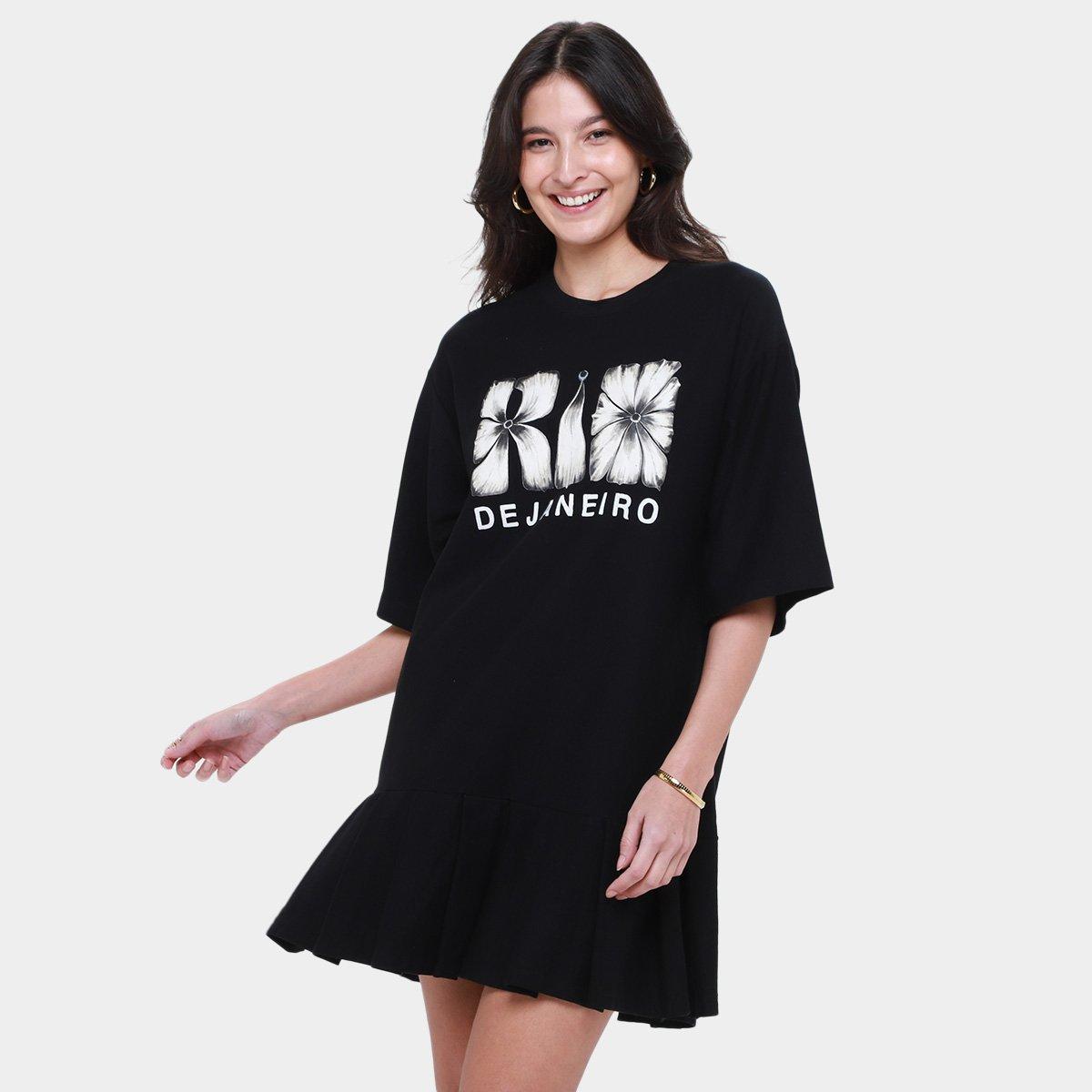 Vestido Curto Farm Pregas do Rio Flor - 1